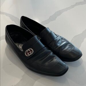 Gucci Black Leather Slip-On Loafers